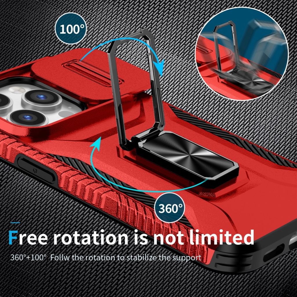 iPhone 14 Pro Cover med Stativ og Kamerabeskyttelse – Rød