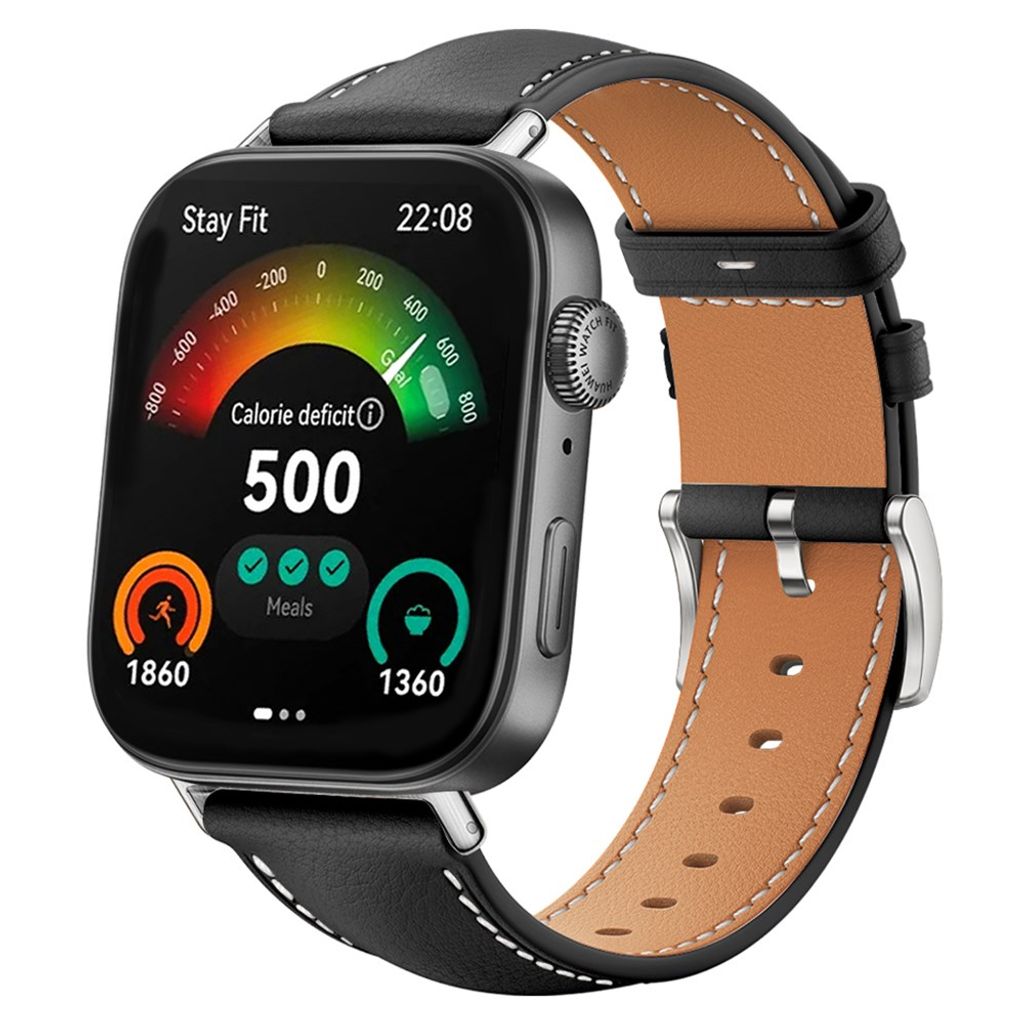Huawei Watch Fit 3/4 Kellonranneke aitoa nahkaa - Musta