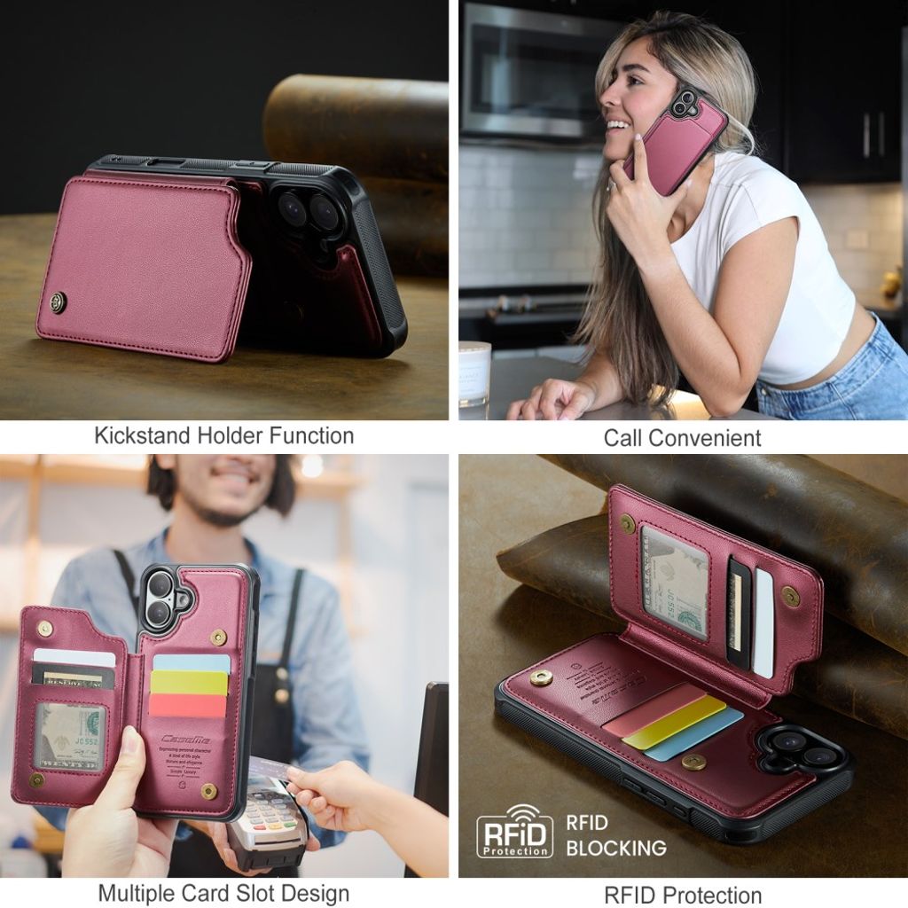 CASEME iPhone 16 Plus Case with 5 Card slots - Red