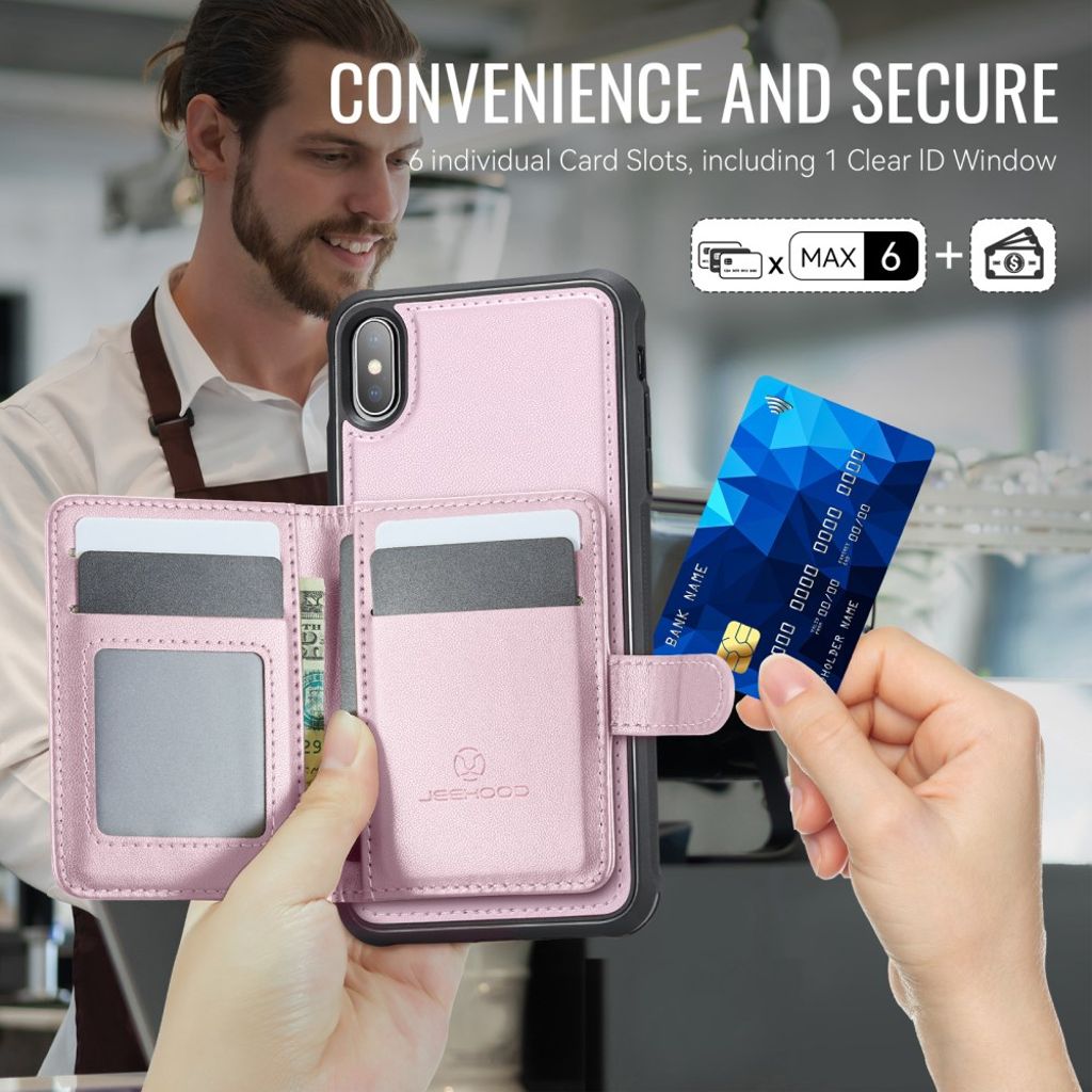 JEEHOOD iPhone XS Max RFID Kortholder Pungcover MagSafe – Lyserød