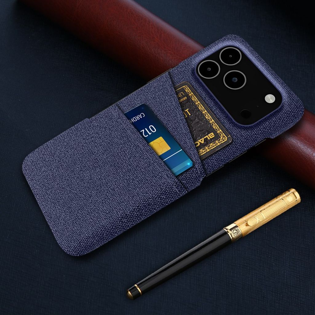 iPhone 17 Pro Max Skal i Textil med 2 Kortfack - Blå