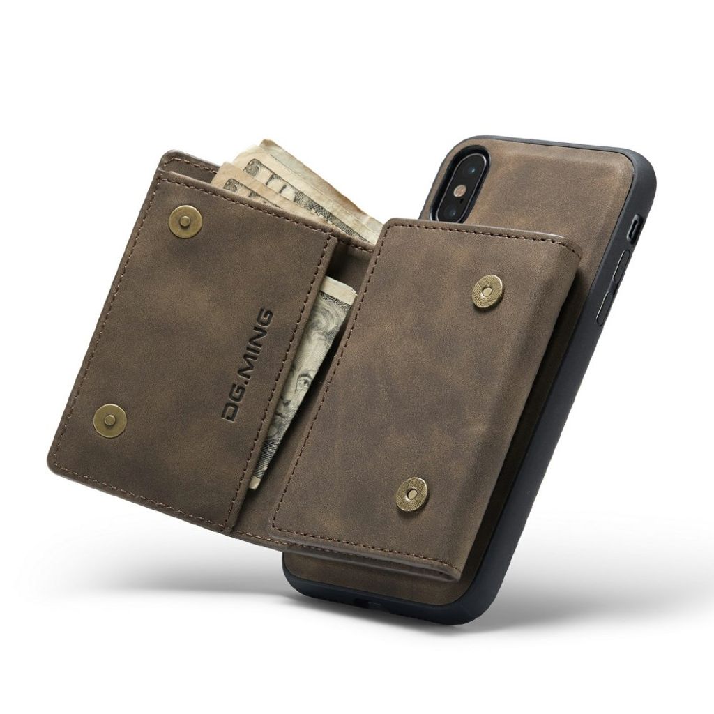 DG.MING iPhone X/XS Magneettinen Lompakkokuori Hybridikuori - Ruskea