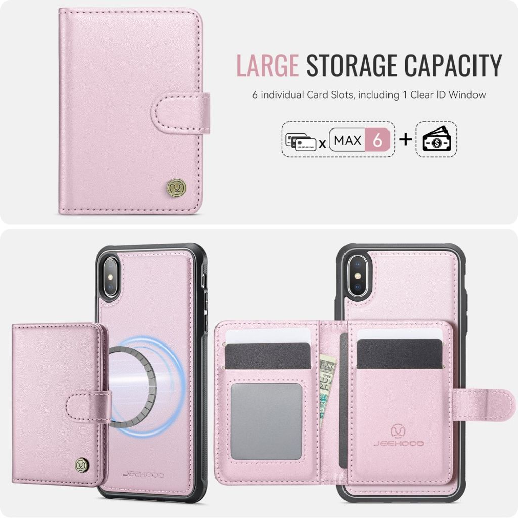JEEHOOD iPhone XS Max RFID Kortholder Pungcover MagSafe – Lyserød