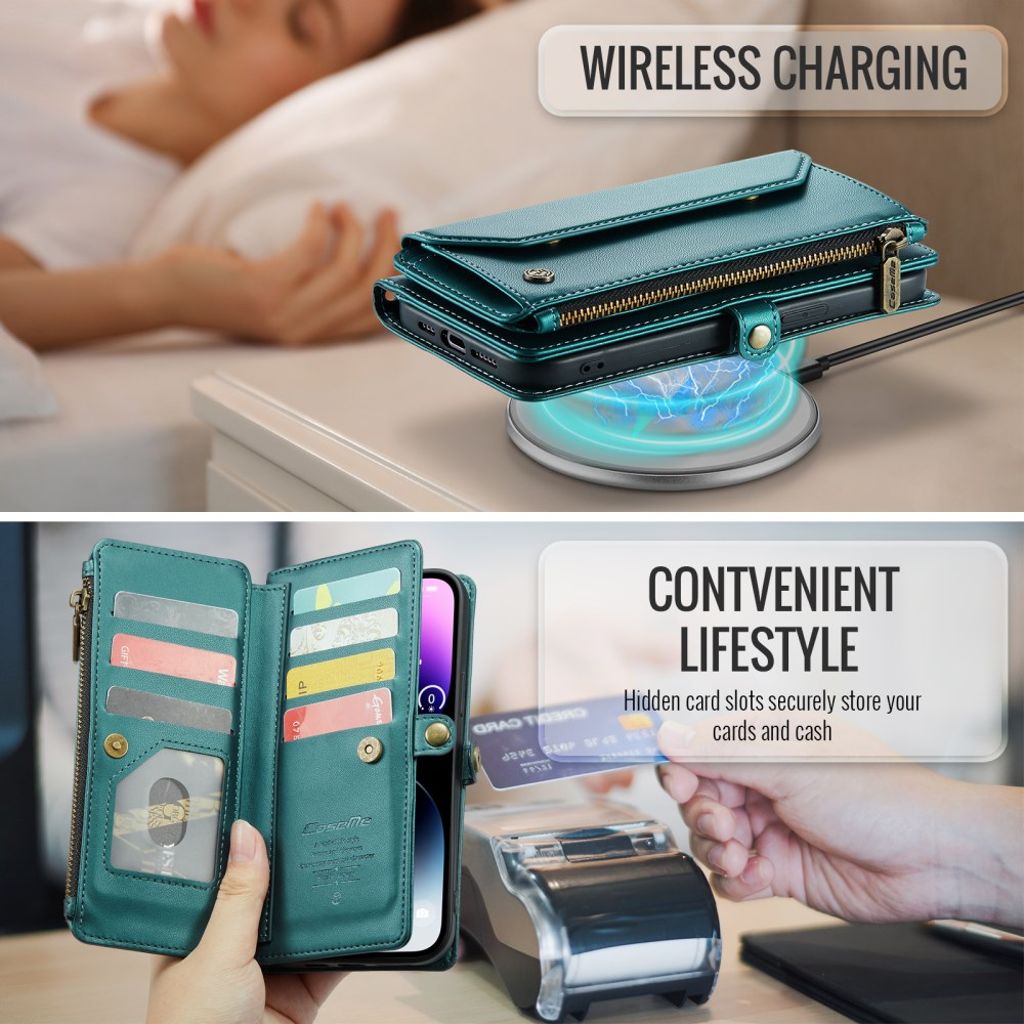 CASEME iPhone 14 Pro Max Pungcover Kortholder Stativ – Grøn