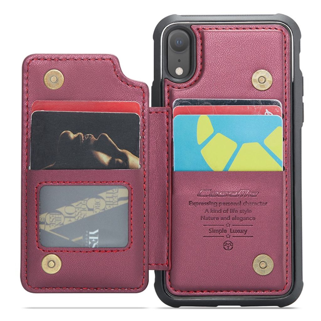 CASEME C22 Plånboksskal med RFID-blockerande för iPhone XR – Röd
