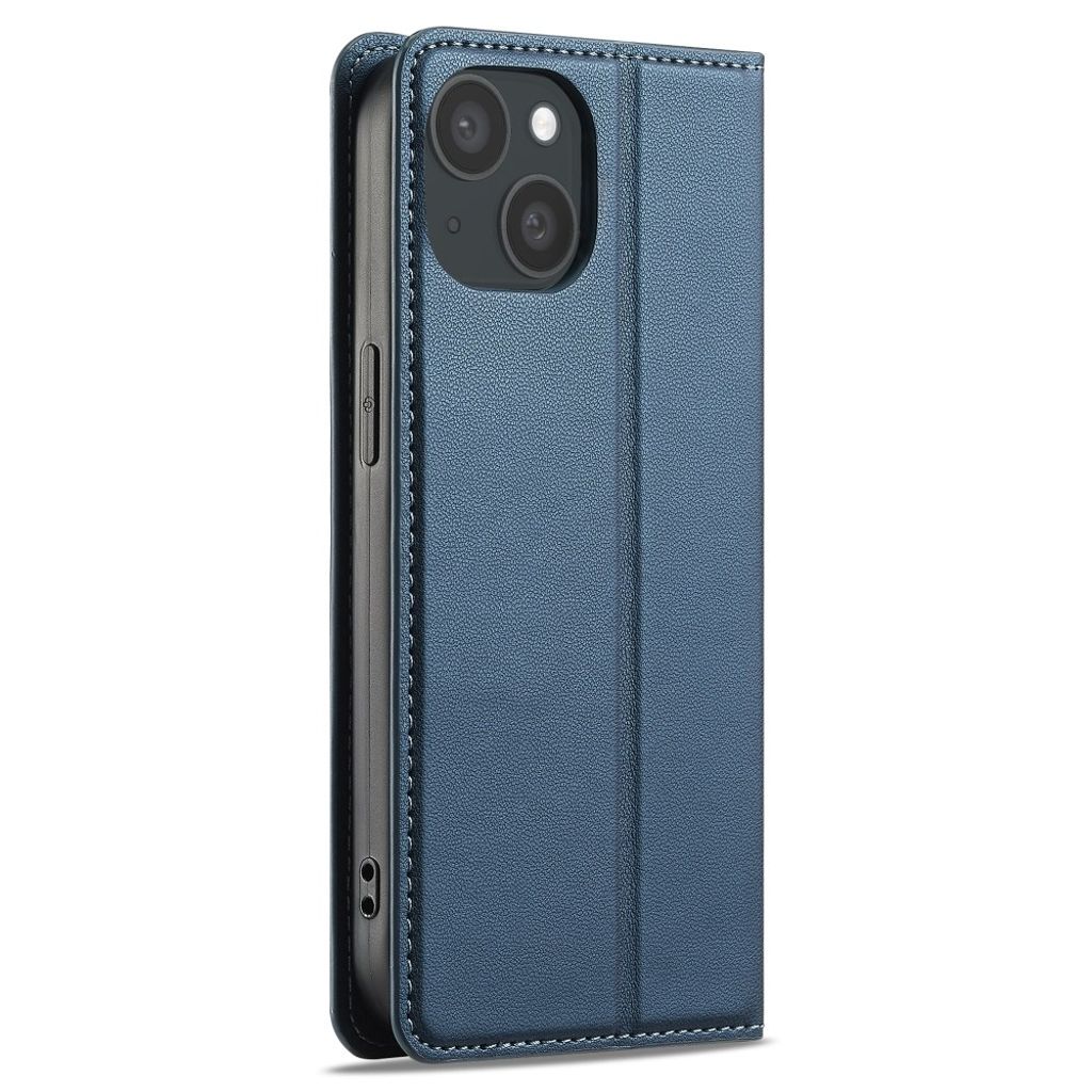 LC.IMEEKE iPhone 15 Wallet Cover Stand PU Leather - Blue