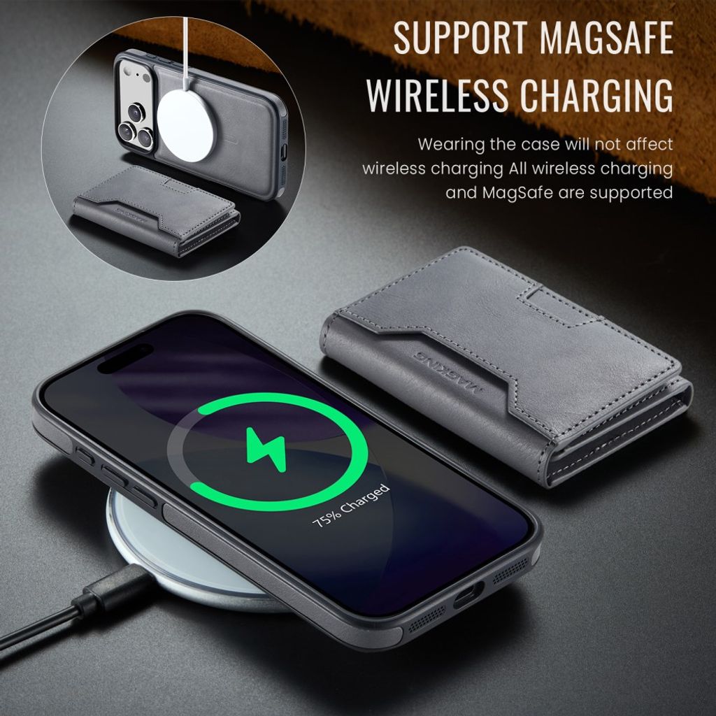 MAGKING iPhone 18 Pro Max/17 Pro Max MagSafe Kuori irrotettavalla lompakolla - Harmaa