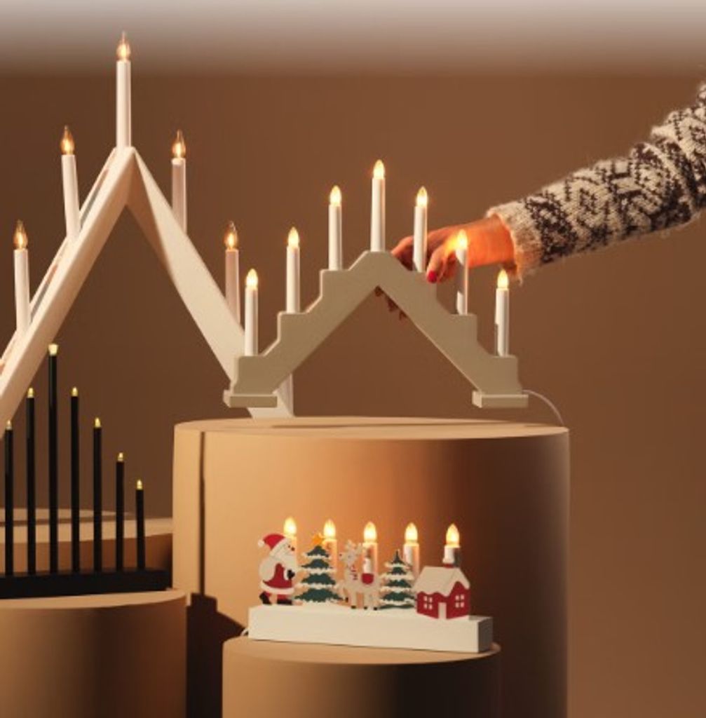 Northlight Anna Houten Adventskandelaar Beige 7 Lichtjes 38x31cm