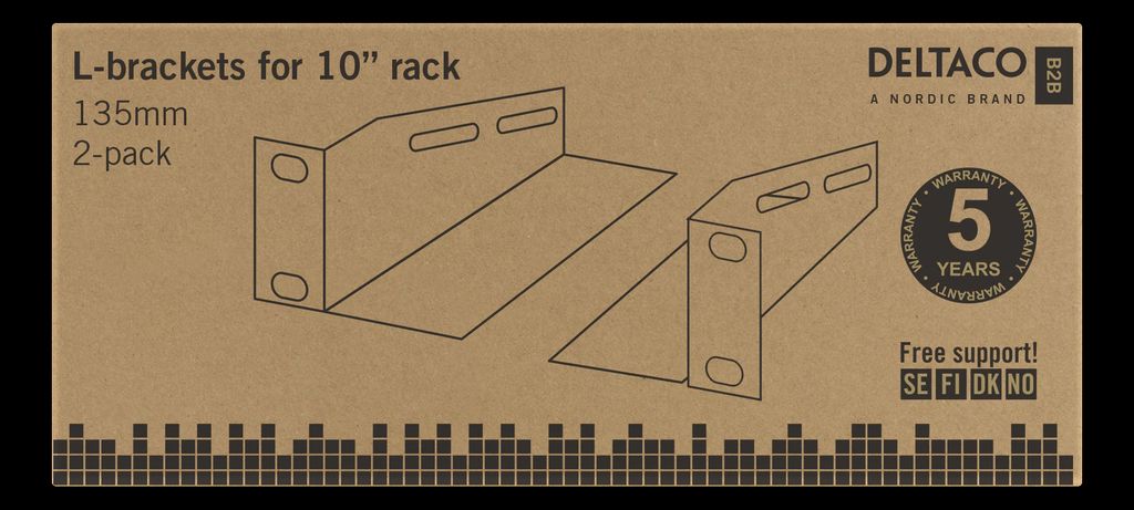 Deltaco L-støtteskinner til 10" skabe, 1U, 136 mm dyb, 2-pak – Sort