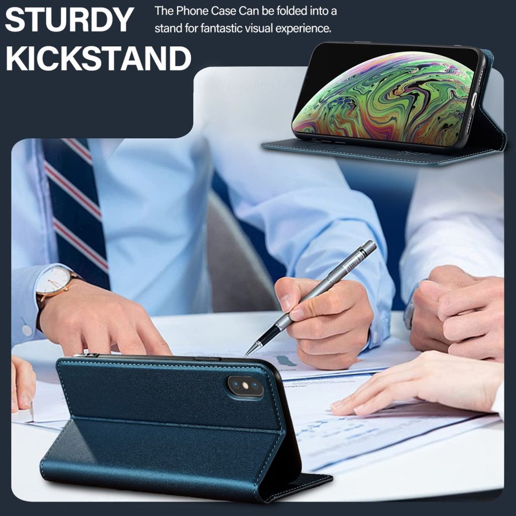 LC.IMEEKE iPhone XS Max Pungetui med Kortholder og Stativ – Blå