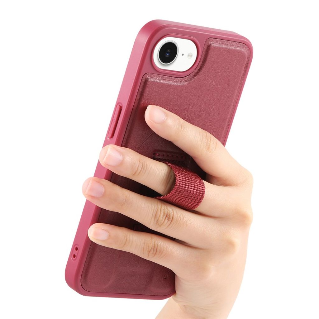 CASENEO Plånboksfodral RFID-blockerande med Handledsband för iPhone 16e – Röd