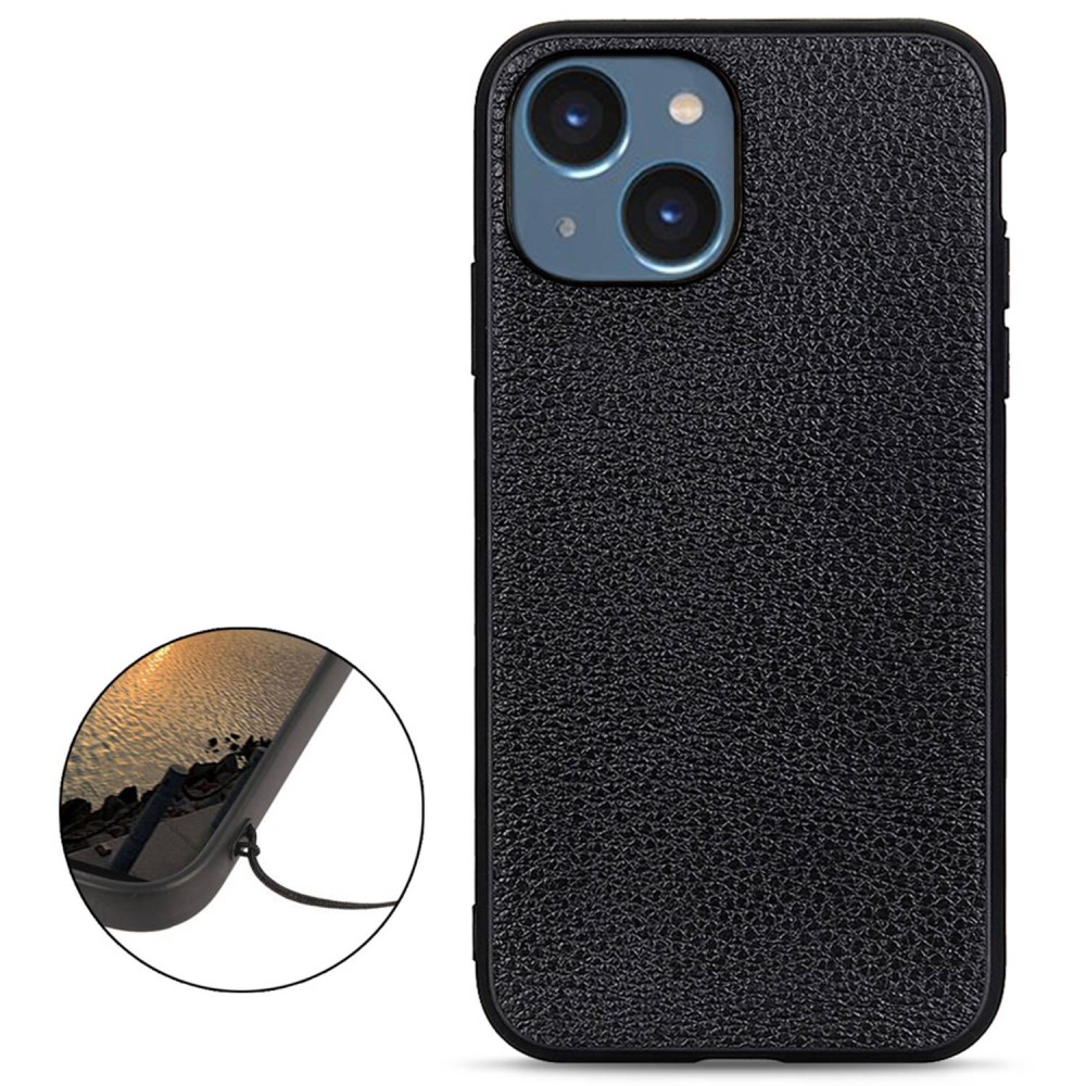 Genuine Leather iPhone 14 Plus kuori - Musta