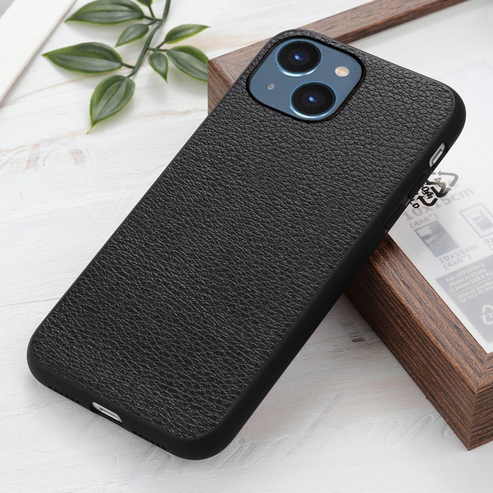 Genuine Leather iPhone 14 Plus kuori - Musta