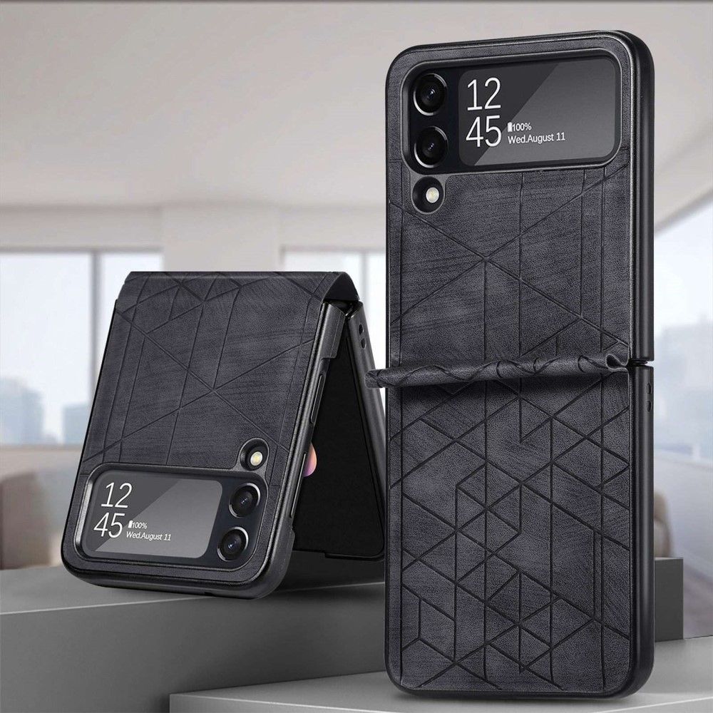 Samsung Galaxy Z Flip4 5G Geometry Lines Imprinted Kuori - Musta
