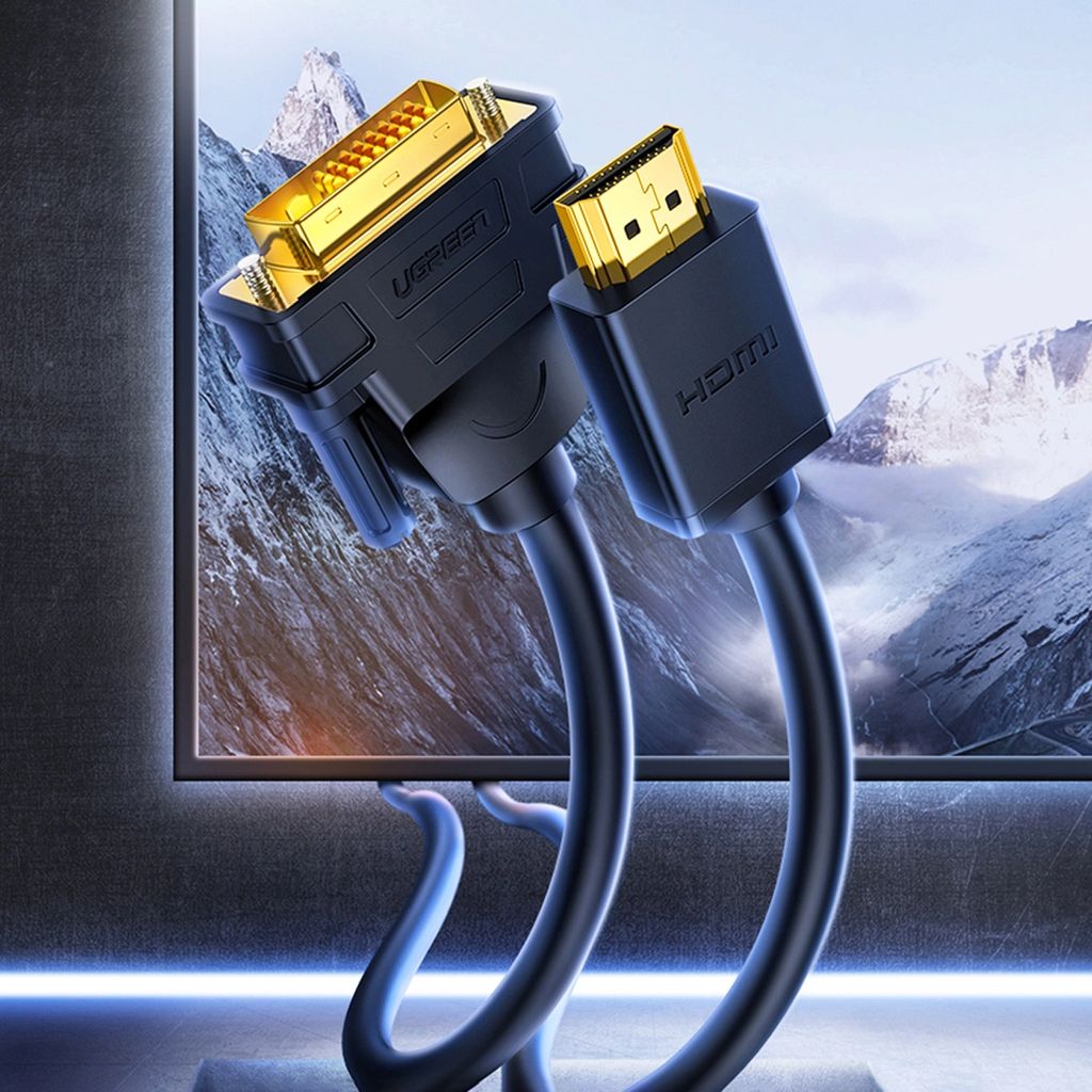 UGREEN HDMI hane till DVI hane kabel, dubbelriktad, 2m - Svart