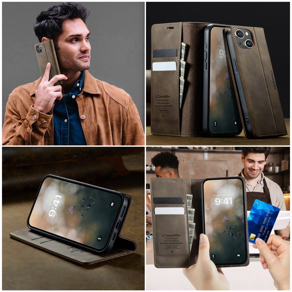 CASEME iPhone 13 Mini RFID-blokerende Pungetui Stativ – Kaffe