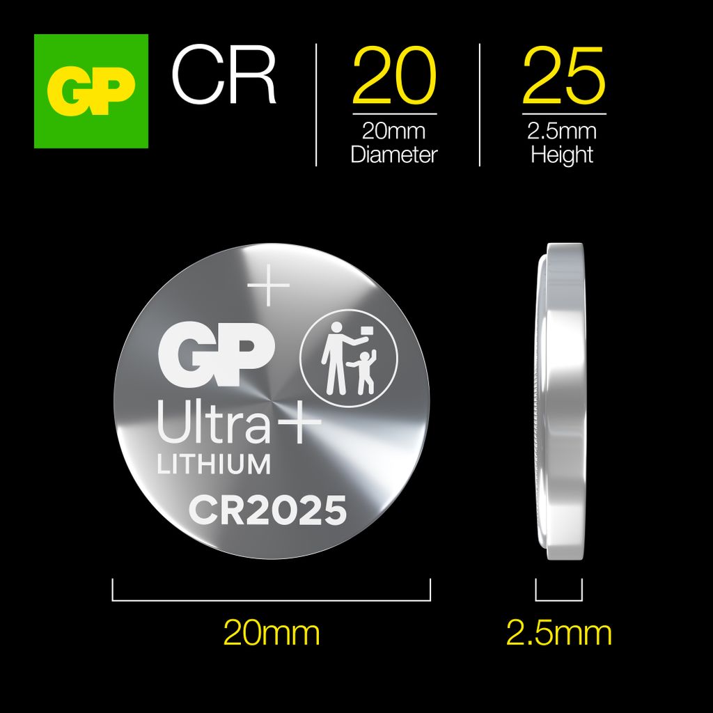 CR2025 2-pakning GP Ultra Plus litiumknappcellebatterier