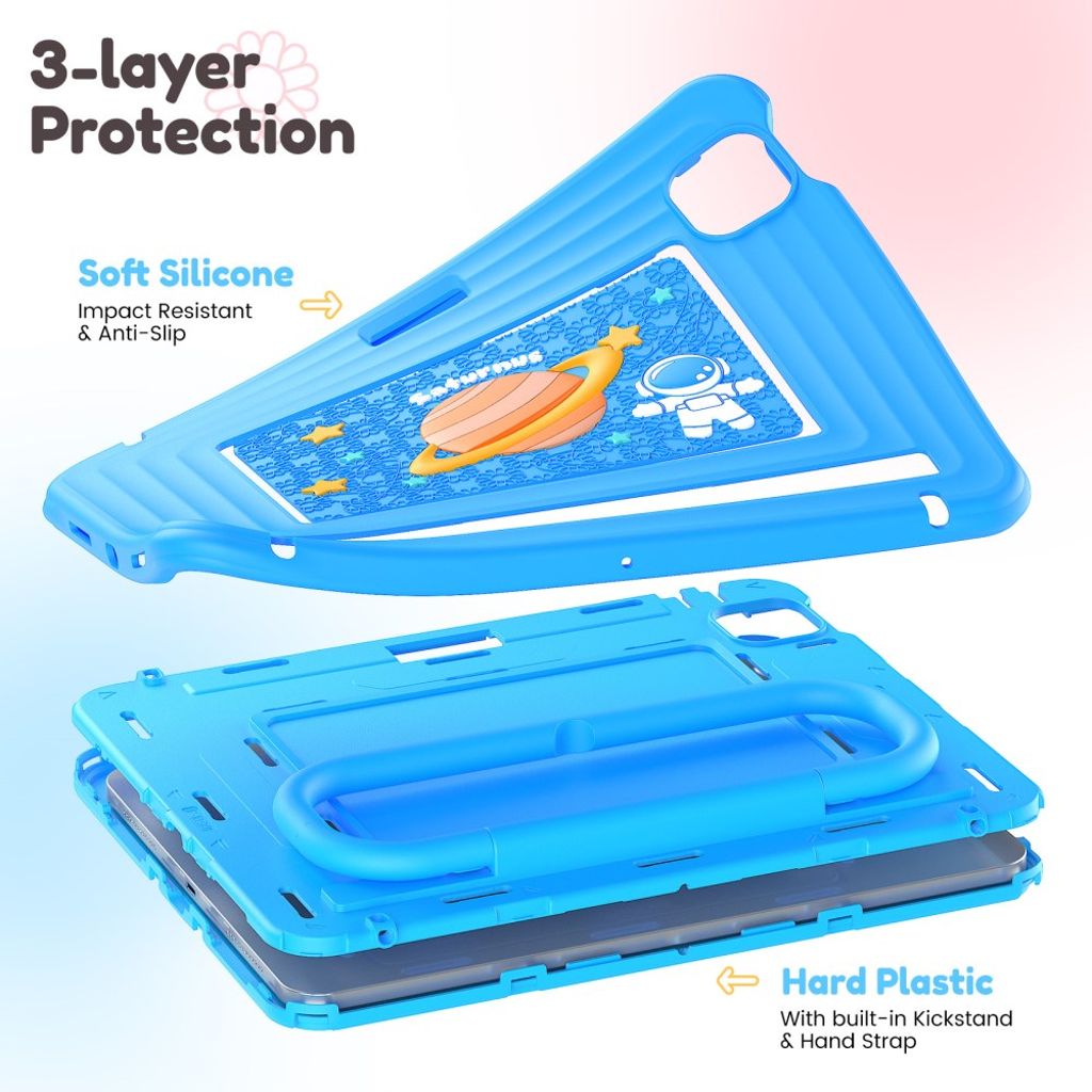 Lasten kuori jalustalla iPad Airille/Prolle 11" - vaaleansininen