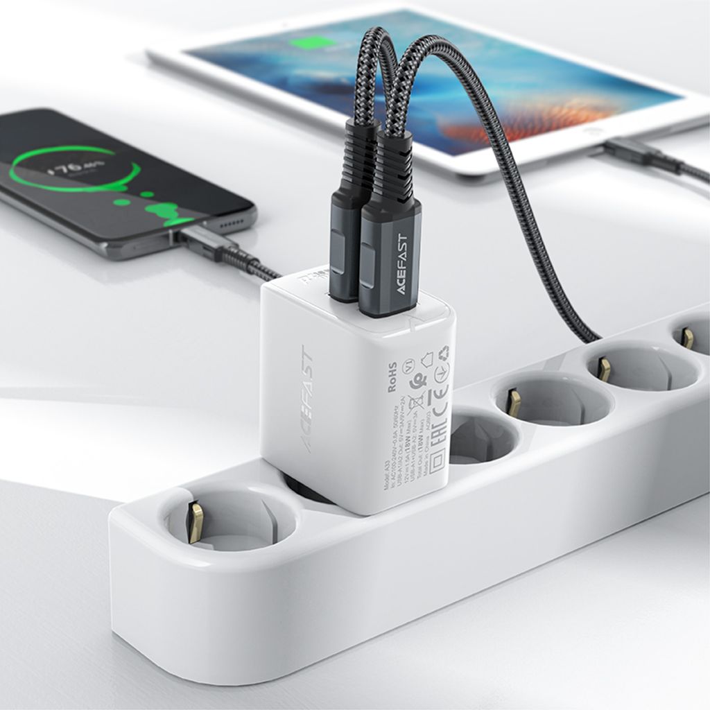 Acefast charger 2x USB 18W QC 3.0, AFC, FCP vit (A33 white)