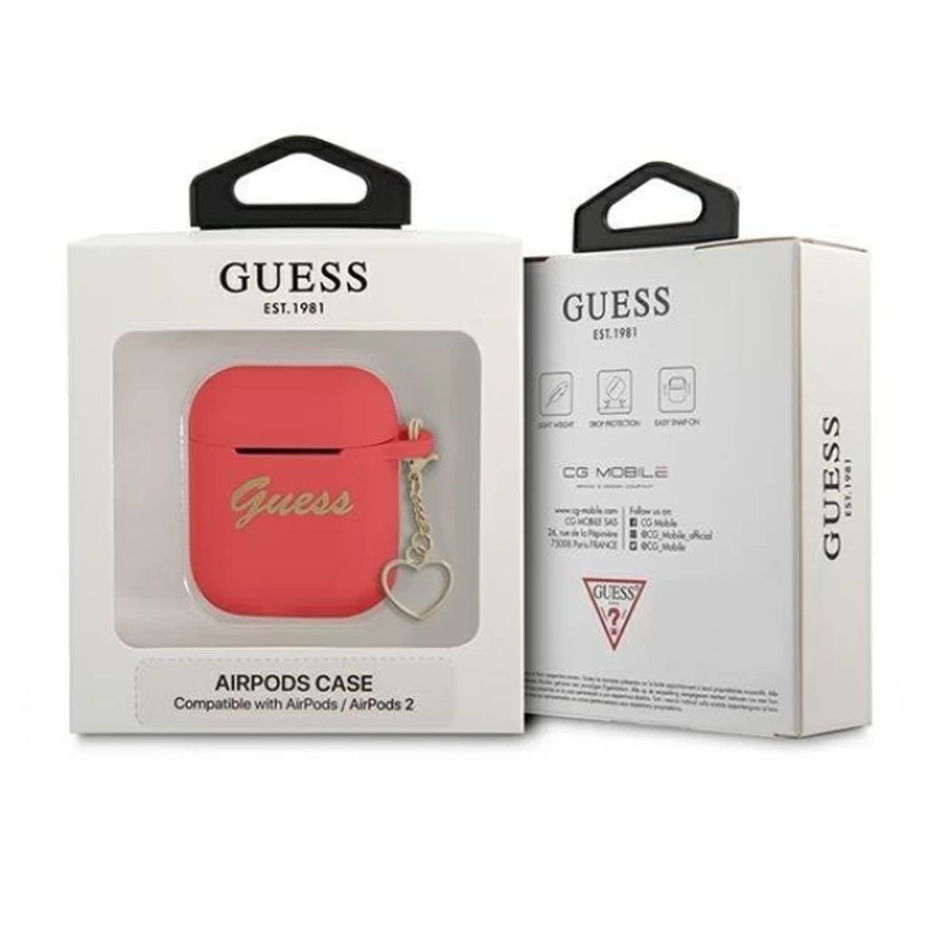 Guess Charm Heart Silikon Fodral till AirPods 1/2 - Röd