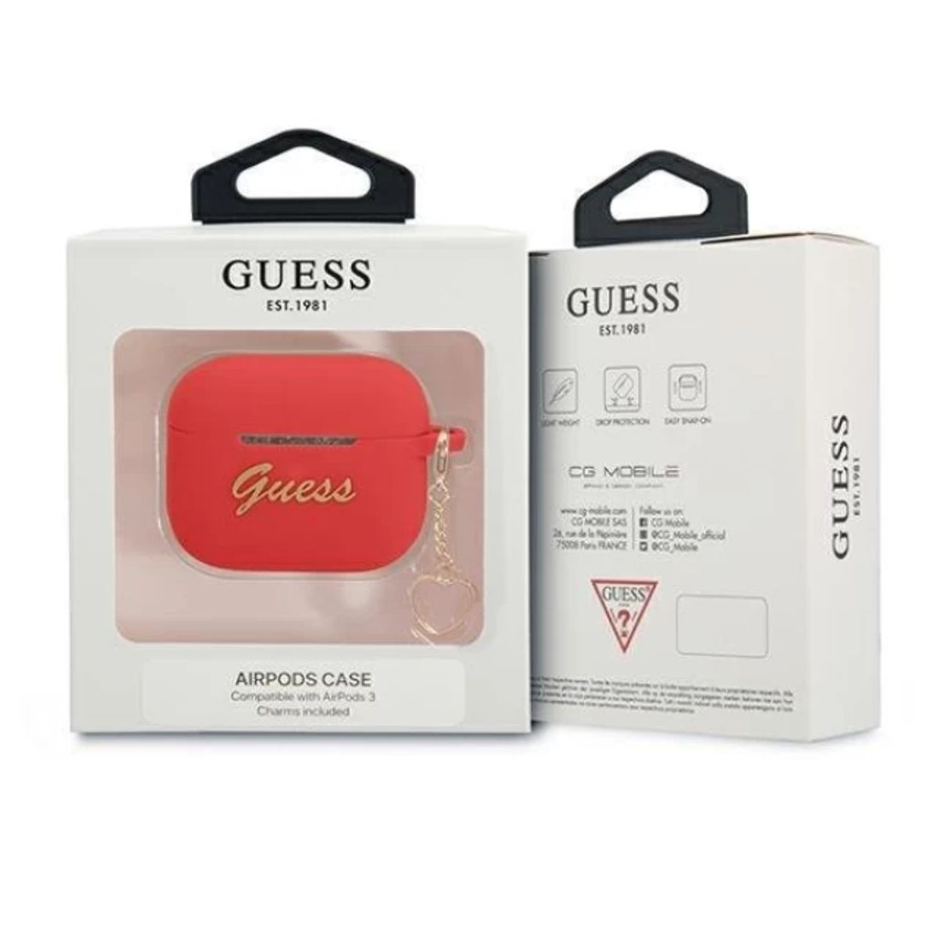 Guess Charm Heart Silikon Fodral till Airpods 3 - Röd