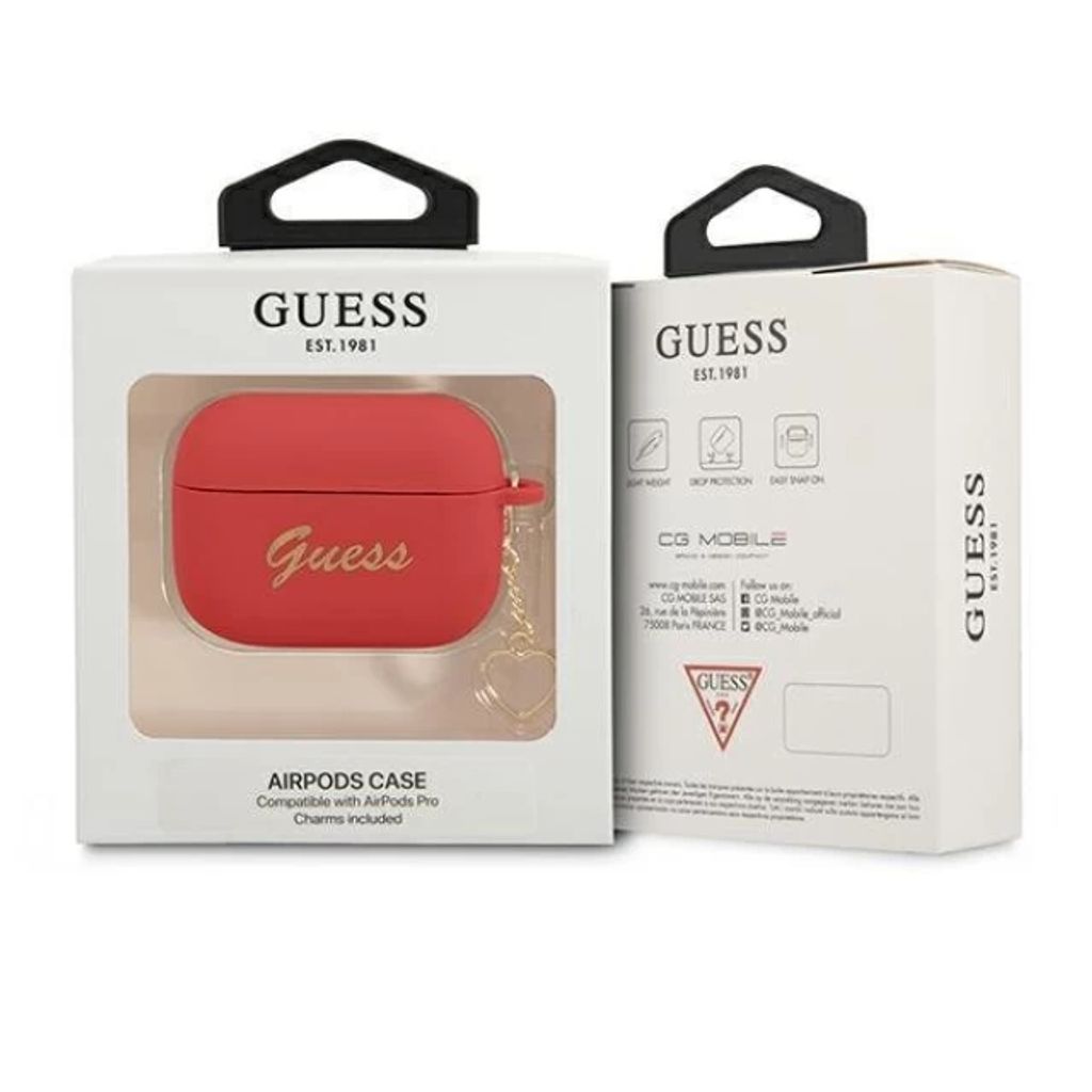 Guess Charm Heart Silikon Fodral till AirPods Pro - Röd