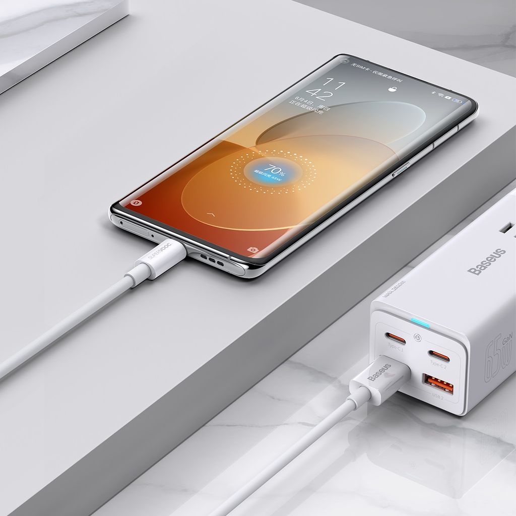 Baseus Superior Series SUPERVOOC USB-A til USB-C 65W 1m kabel hvid