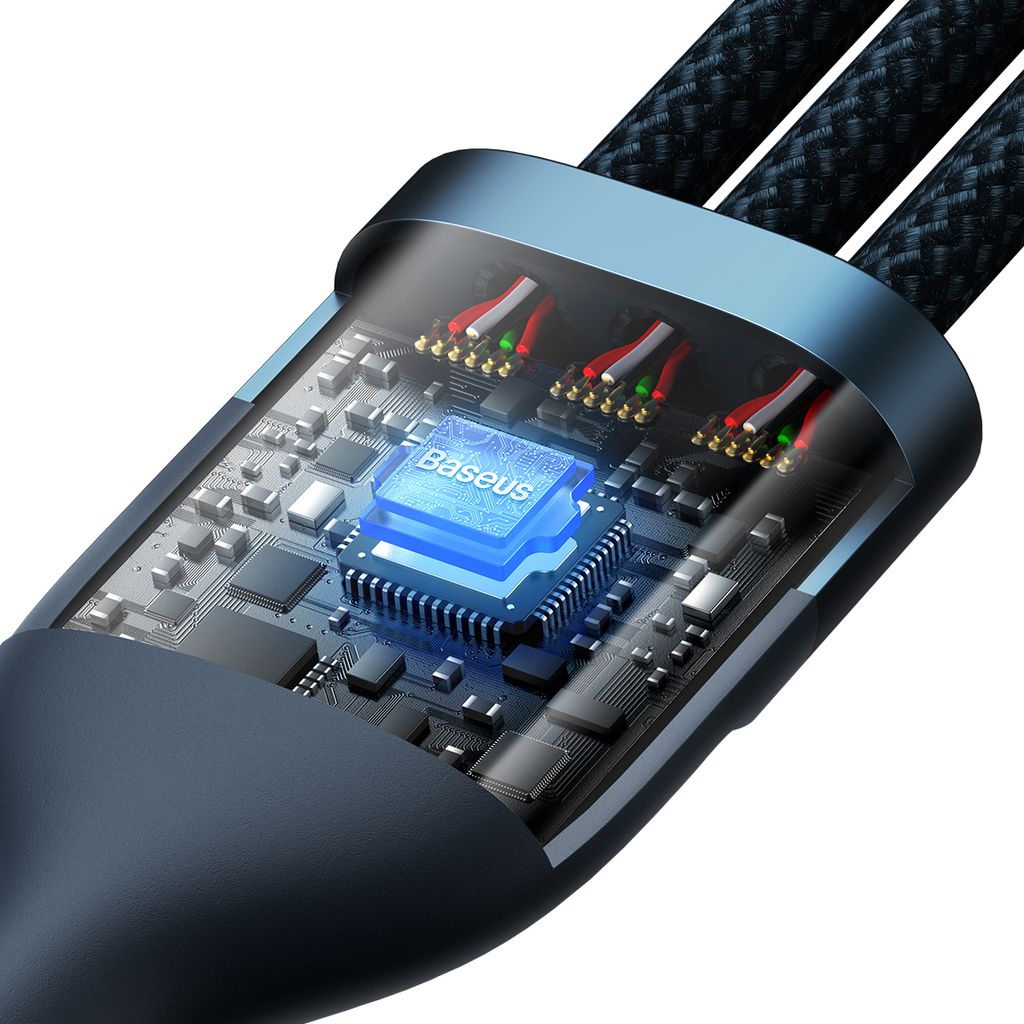 Baseus Flash Series Ⅱ 3in1 fast charging kabel USB-A til USB-C/Micro-USB/Lightning 66W 1.2m blå