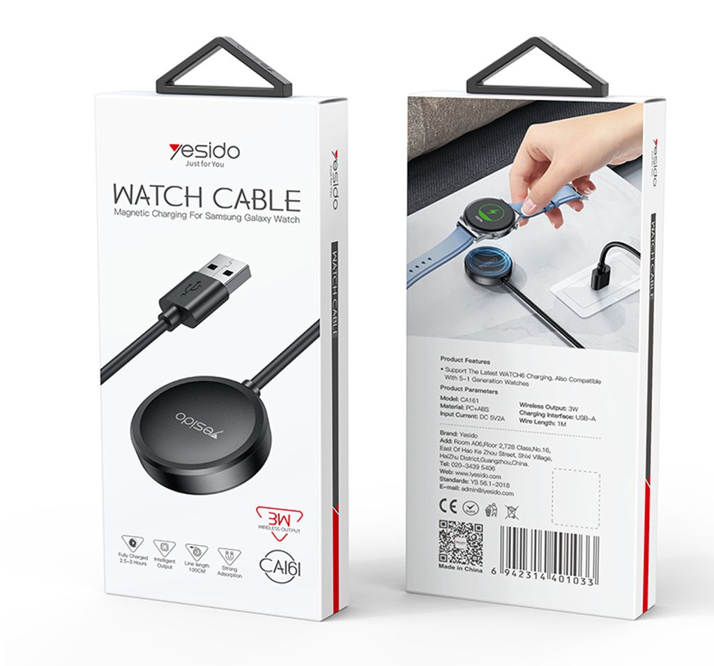 Yesido CA162 magnetisk lader til Samsung Galaxy Watch, USB-C, 1m – svart