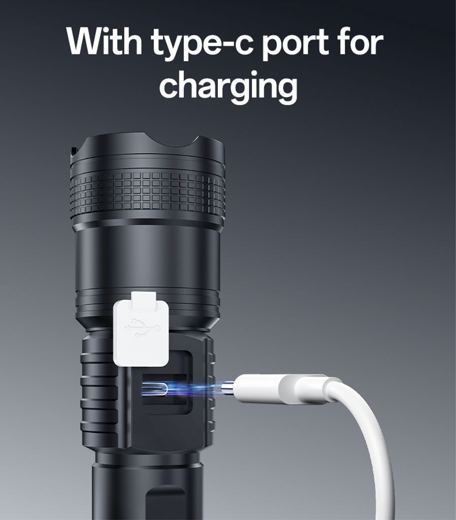 Yesido Teleskopisk Zoombar LED-lommelykt Oppladbar med Digital Display