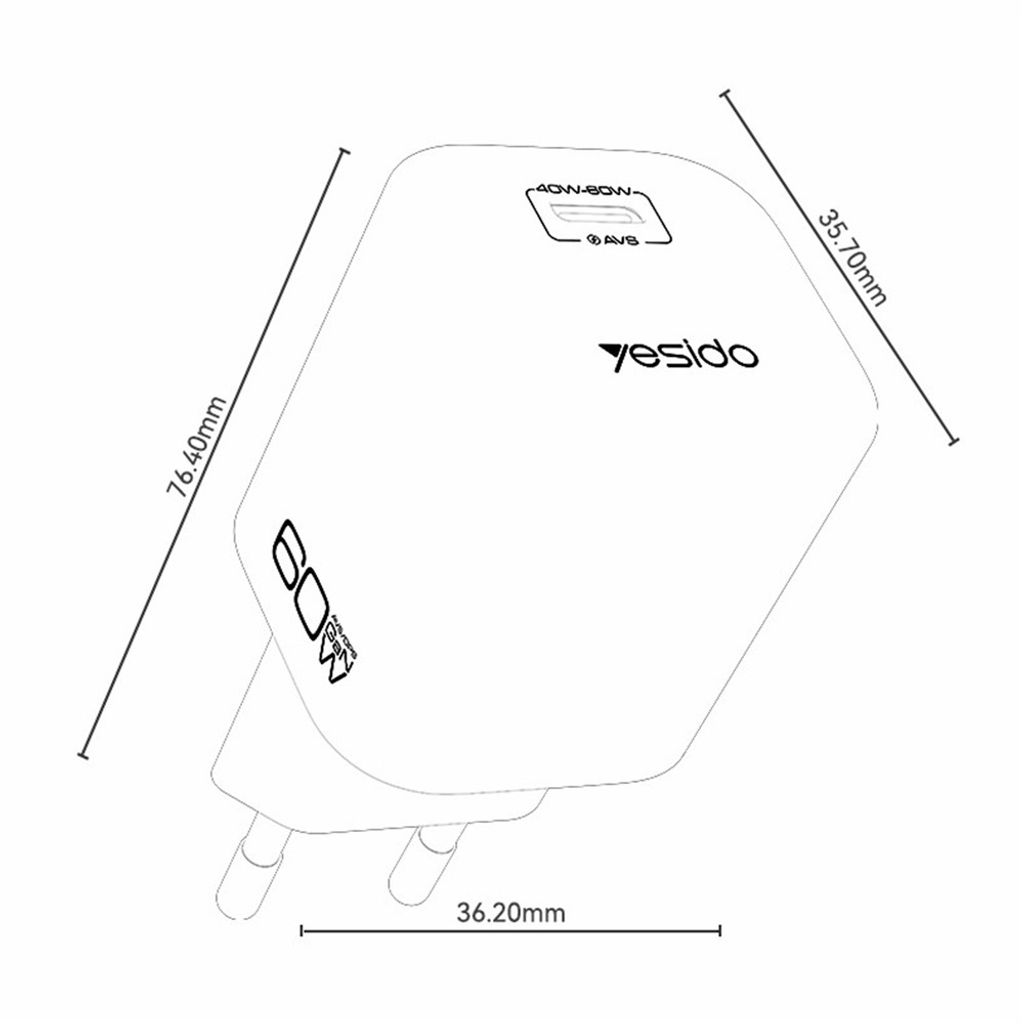 Yesido YC117 60W USB-C GaN-vegglader med USB-C-kabel – oransje