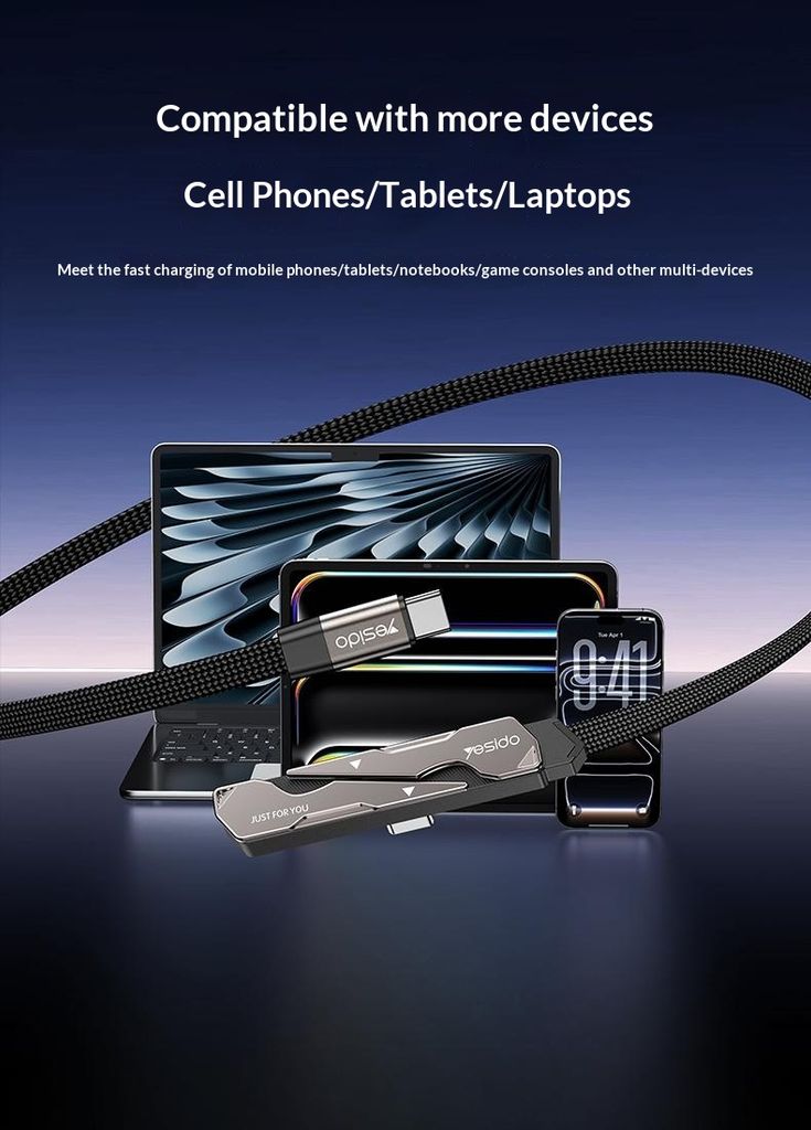 Yesido CA207 USB-C till USB-C laddkabel med stativ – Svart