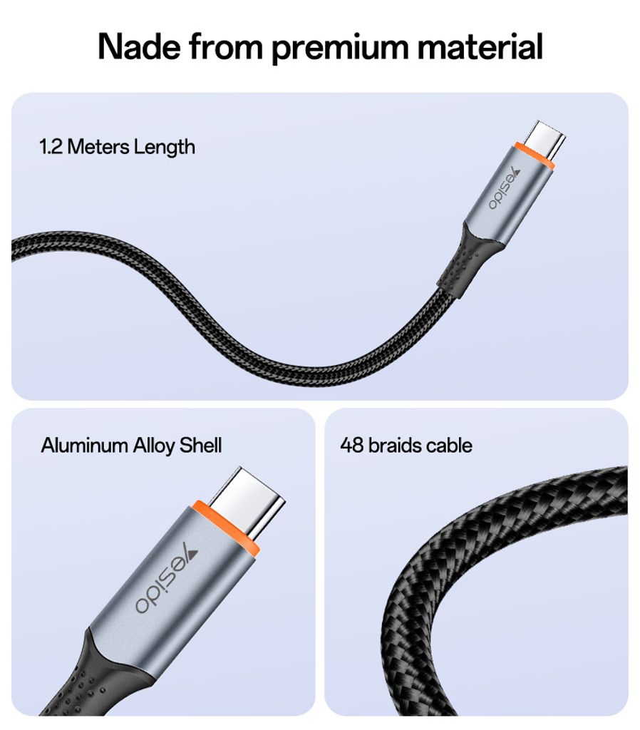 YESIDO CA212 USB-C till USB-C snabbladdningskabel 140W – 1,2 m