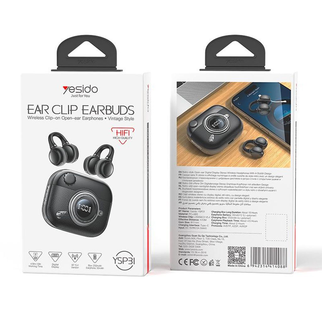 Yesido YSP31 Clip-on avoimet korvakuulokkeet OWS langattomat Bluetooth-kuulokkeet - musta