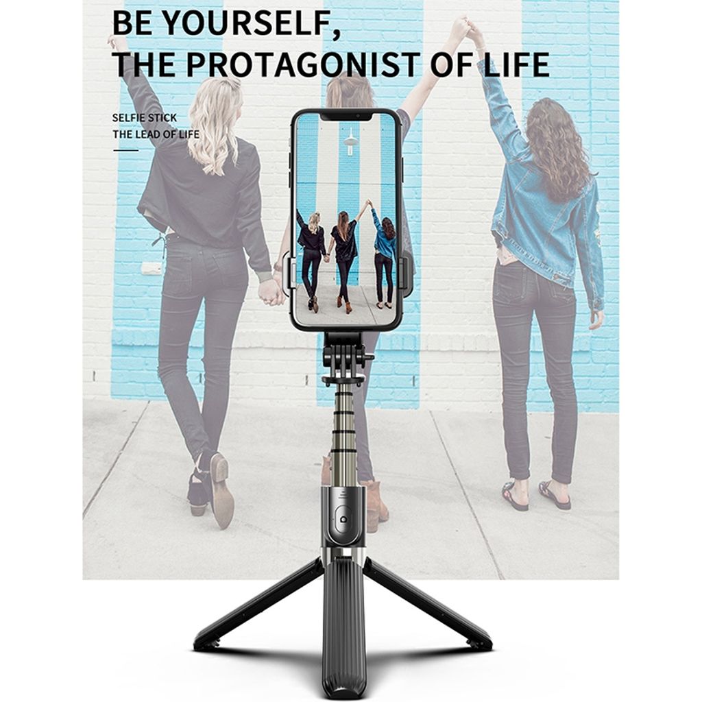 Vikbar Bluetooth Selfiepinne & stativ i aluminiumlegering, 86cm – svart