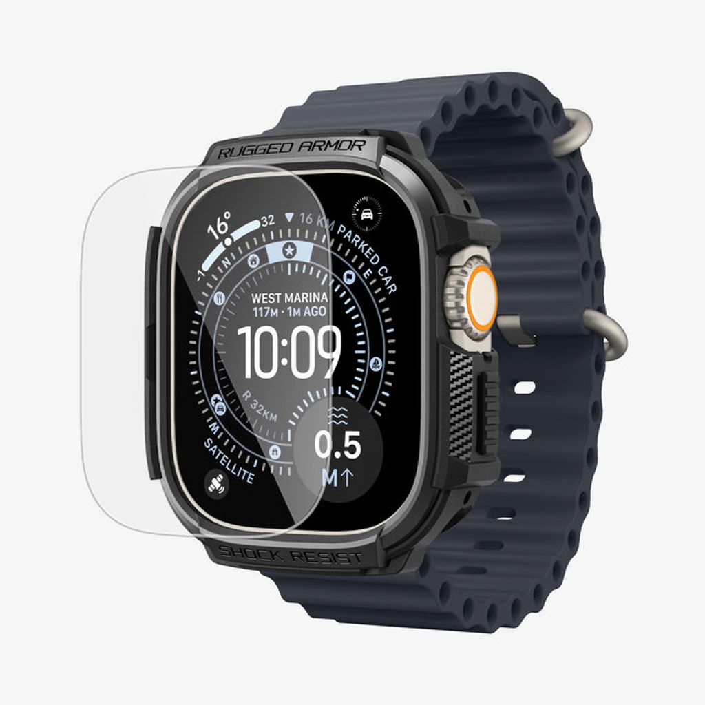 Spigen Apple Watch Ultra 4/3/2/1 49mm kuori Rugged Armor näytönsuojalla  - Musta