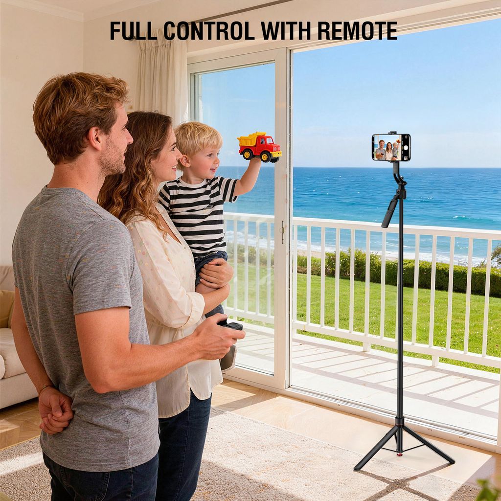 4Smarts 360° AI-stativ/selfiestang med ansiktssporing/fjernkontroll, 176 cm