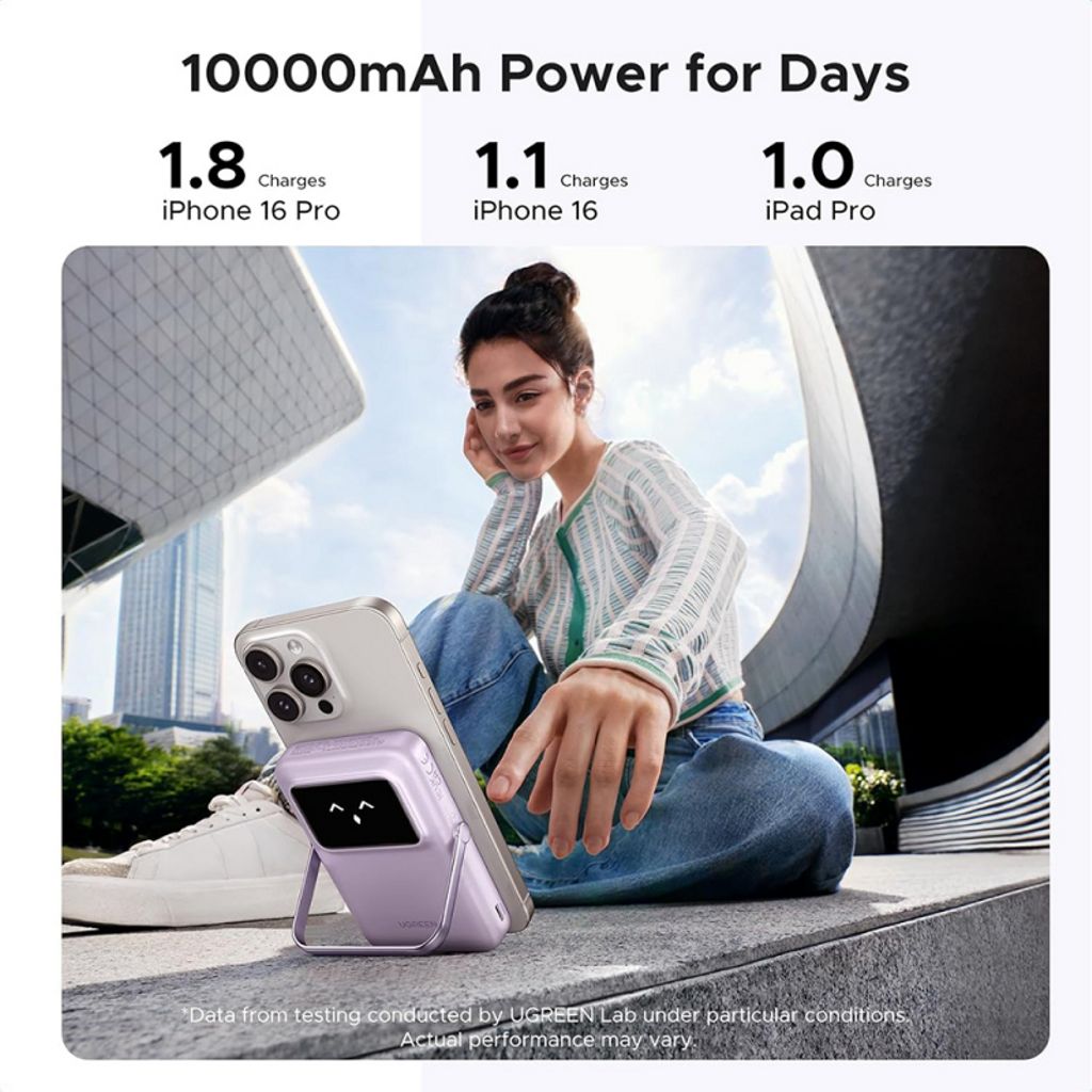 UGREEN Uno PB764 trådlös powerbank 10000mAh, 20W, PD + FQI – grå