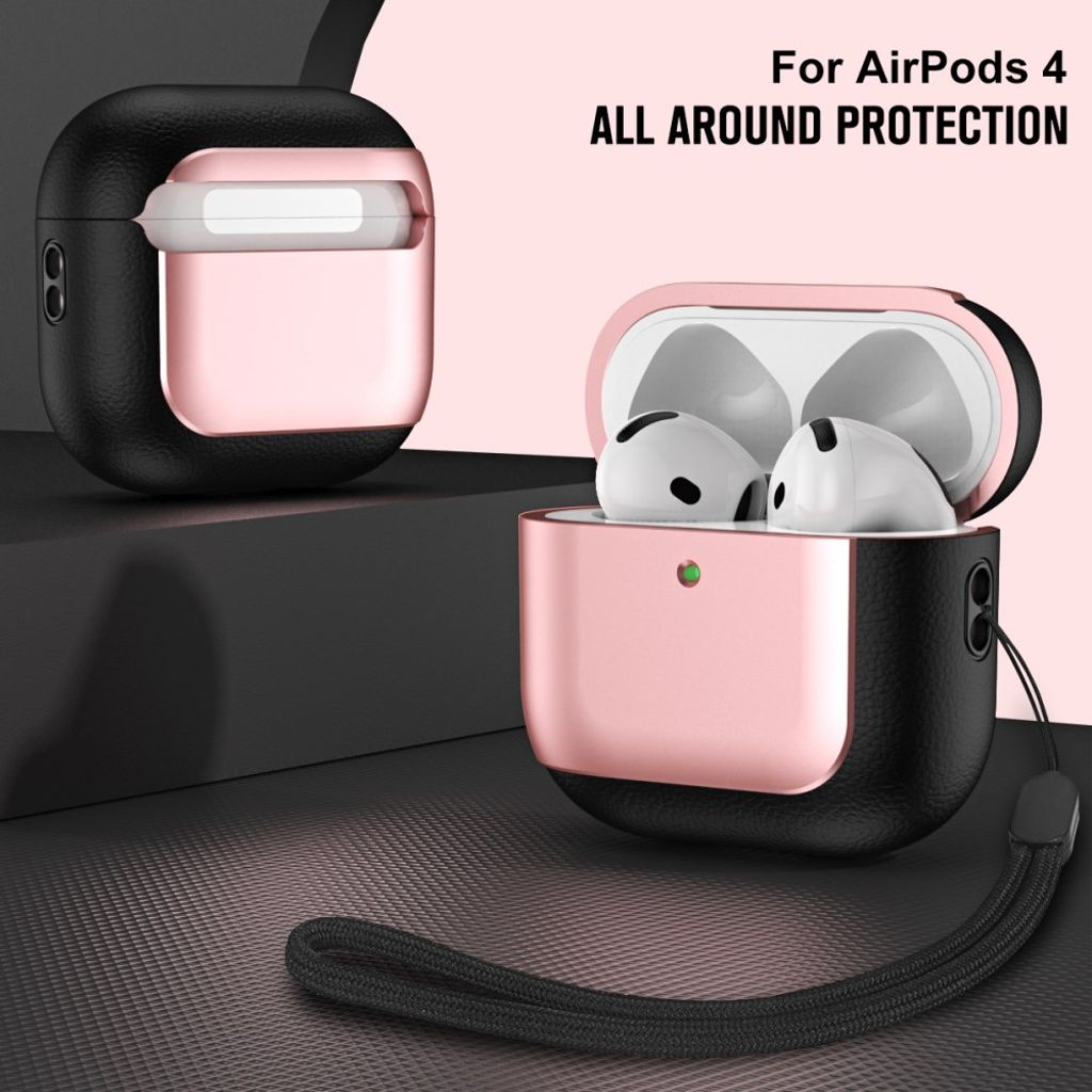 AirPods 4 TPU Skal Stötsäkert med Bärrem – Roséguld