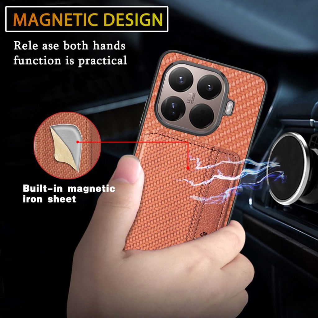 Xiaomi 17T Pro Skal med plånbok och kolfiberstruktur - Apricot