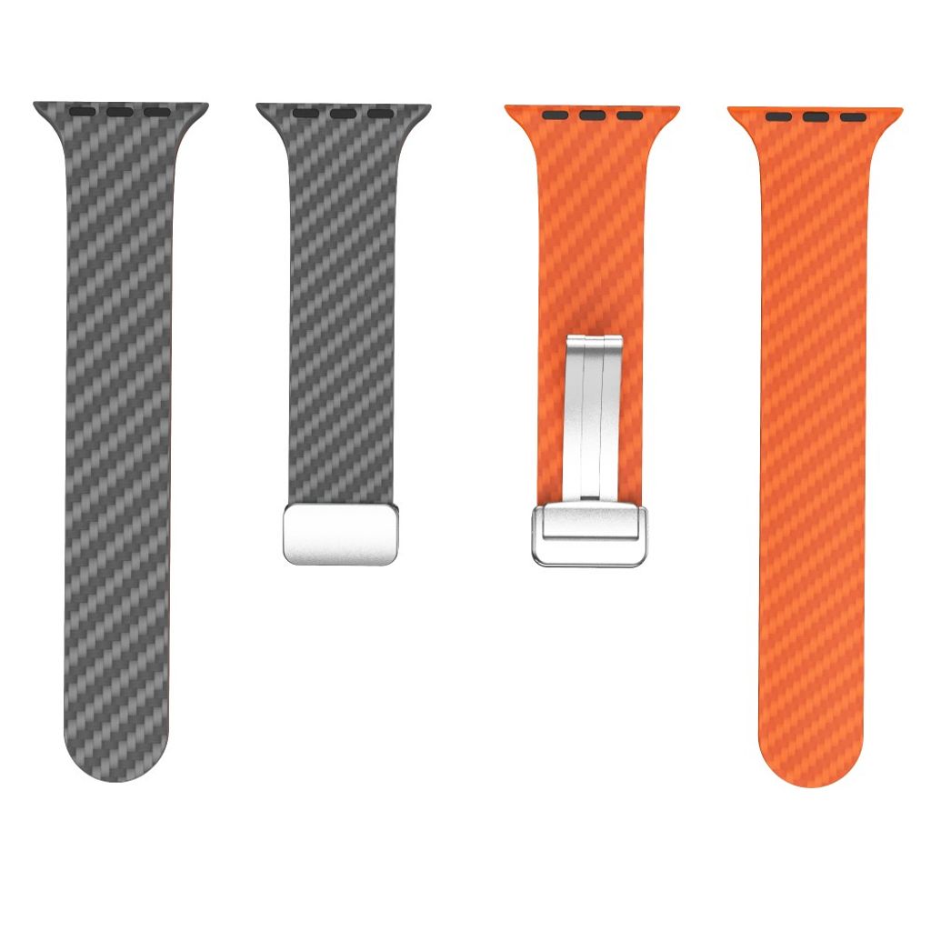 Apple Watch 49 / 46 / 44 / 42mm Klockarmband kolfibertextur - Grå/Orange