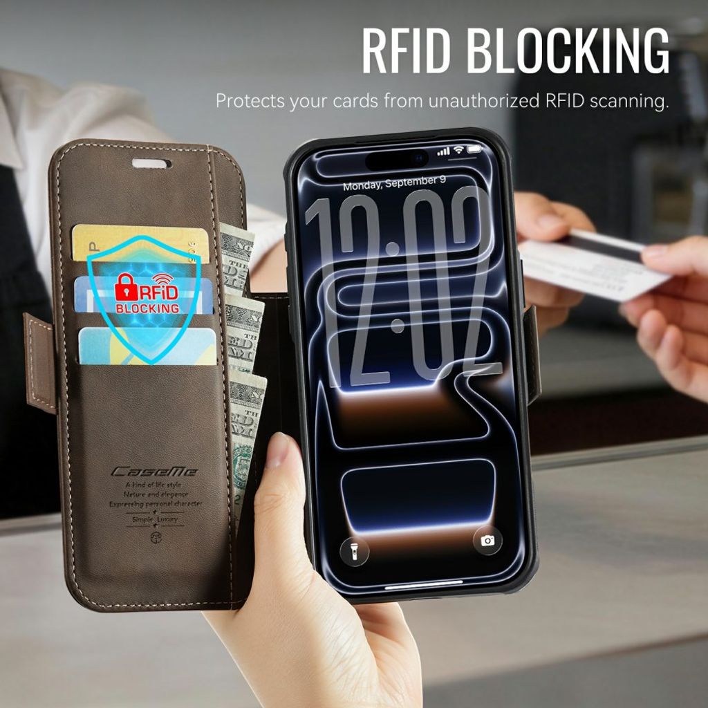 CASEME 053 iPhone 17 Pro Max Lommeboketui MagSafe RFID Blokkerende - Brun