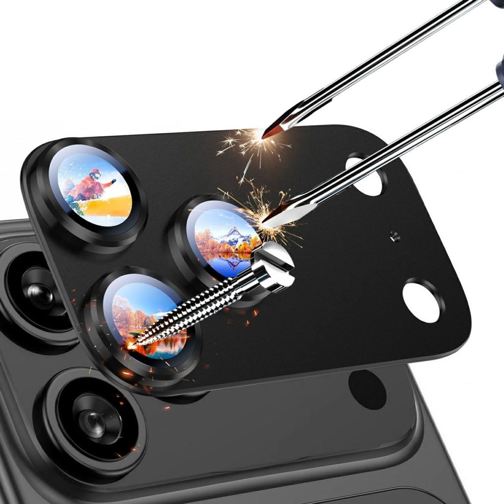 RURIHAI iPhone 18 Pro Kameralinssin suoja alumiinikehyksellä - Musta