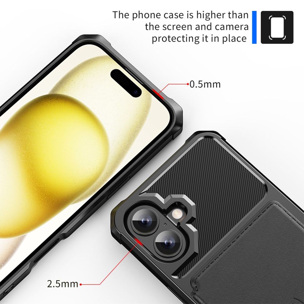 iPhone 16 Plus Case with 5 Card slots - Black