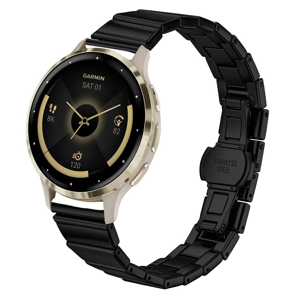 Garmin Forerunner 265S Rustfri Stål Urrem Sommerfuglespænde - Sort