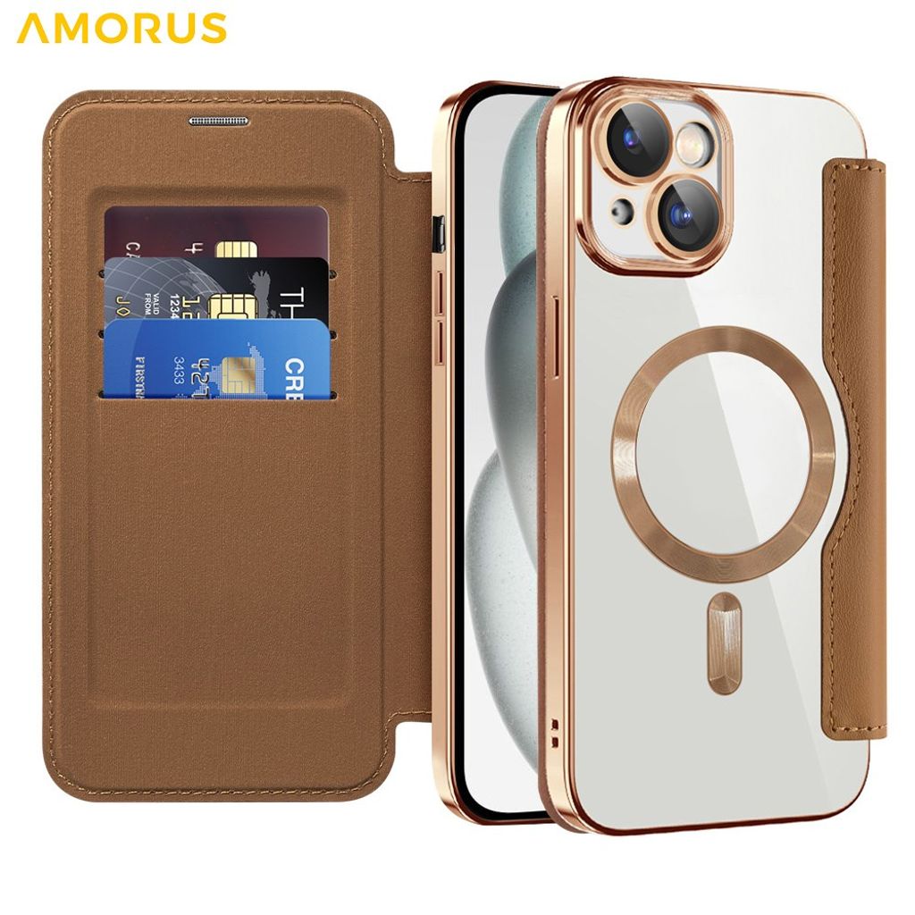 AMORUS iPhone 15 Fodral med MagSafe - Brun