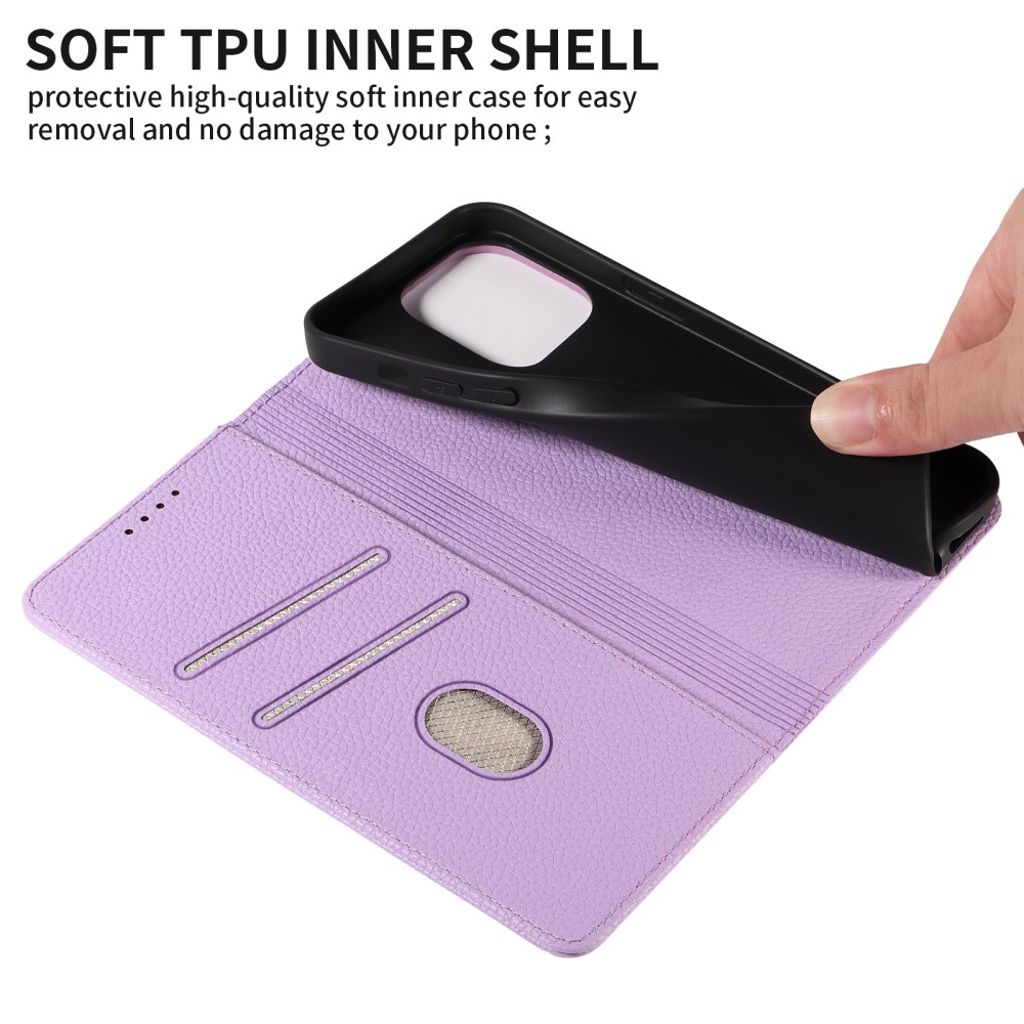 iPhone 14 Pro Max Wallet Cover RFID Blocking Magnetic - Purple