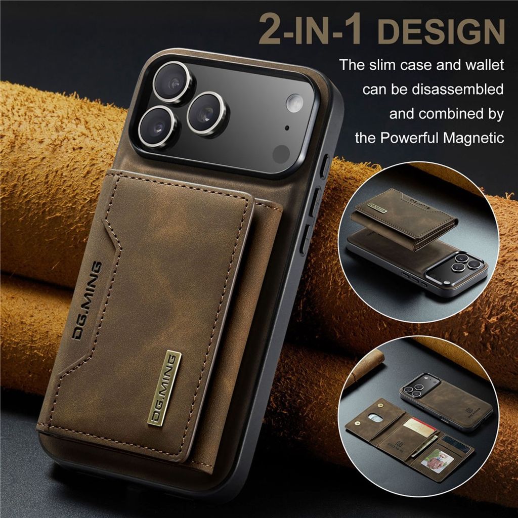 DG.MING iPhone 18 Pro/17 Pro Deksel med Avtakbar Lommebok - Brun