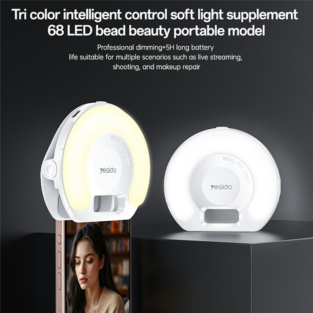 YESIDO DH13 Selfie Ringlampe med LED-klip – 3 lystilstande
