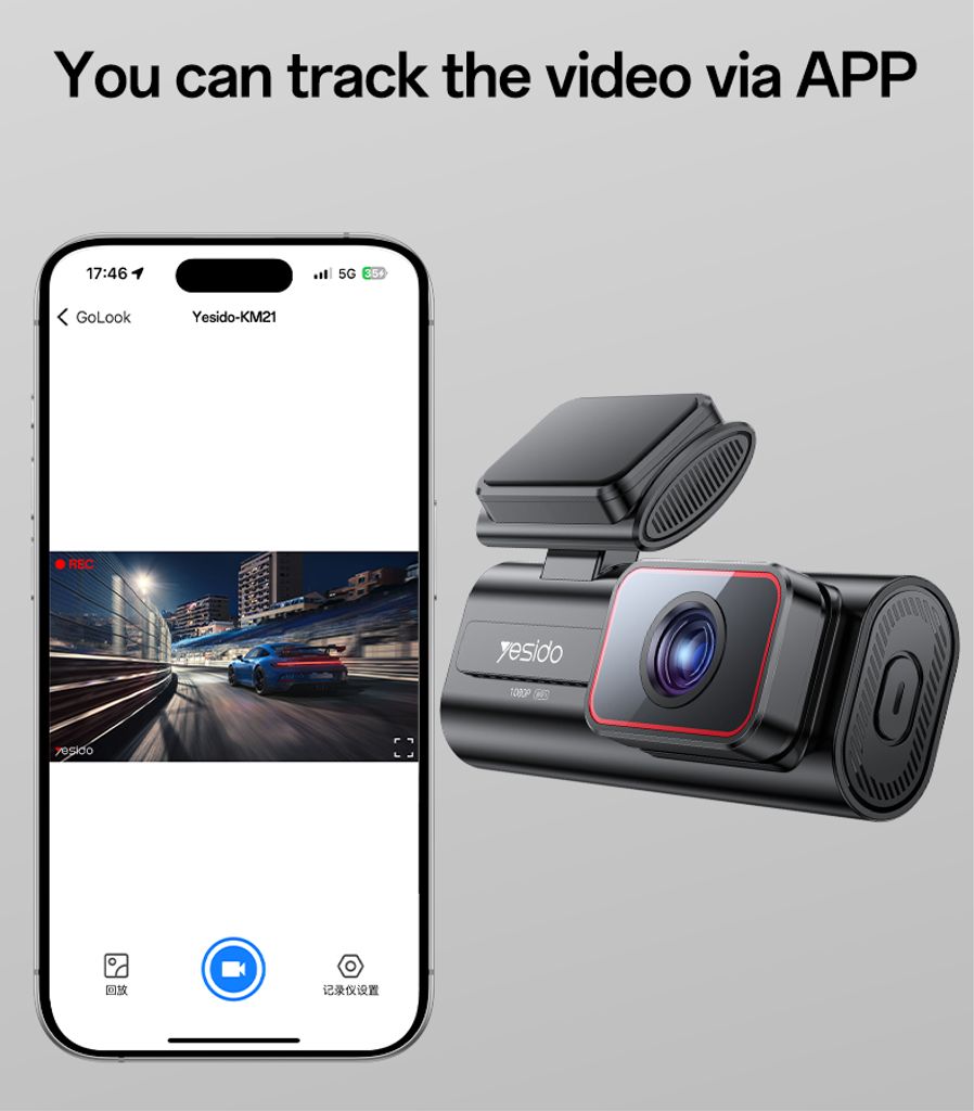 YESIDO KM21 Autokamera 1080P HD 145° Laajakulma – Musta